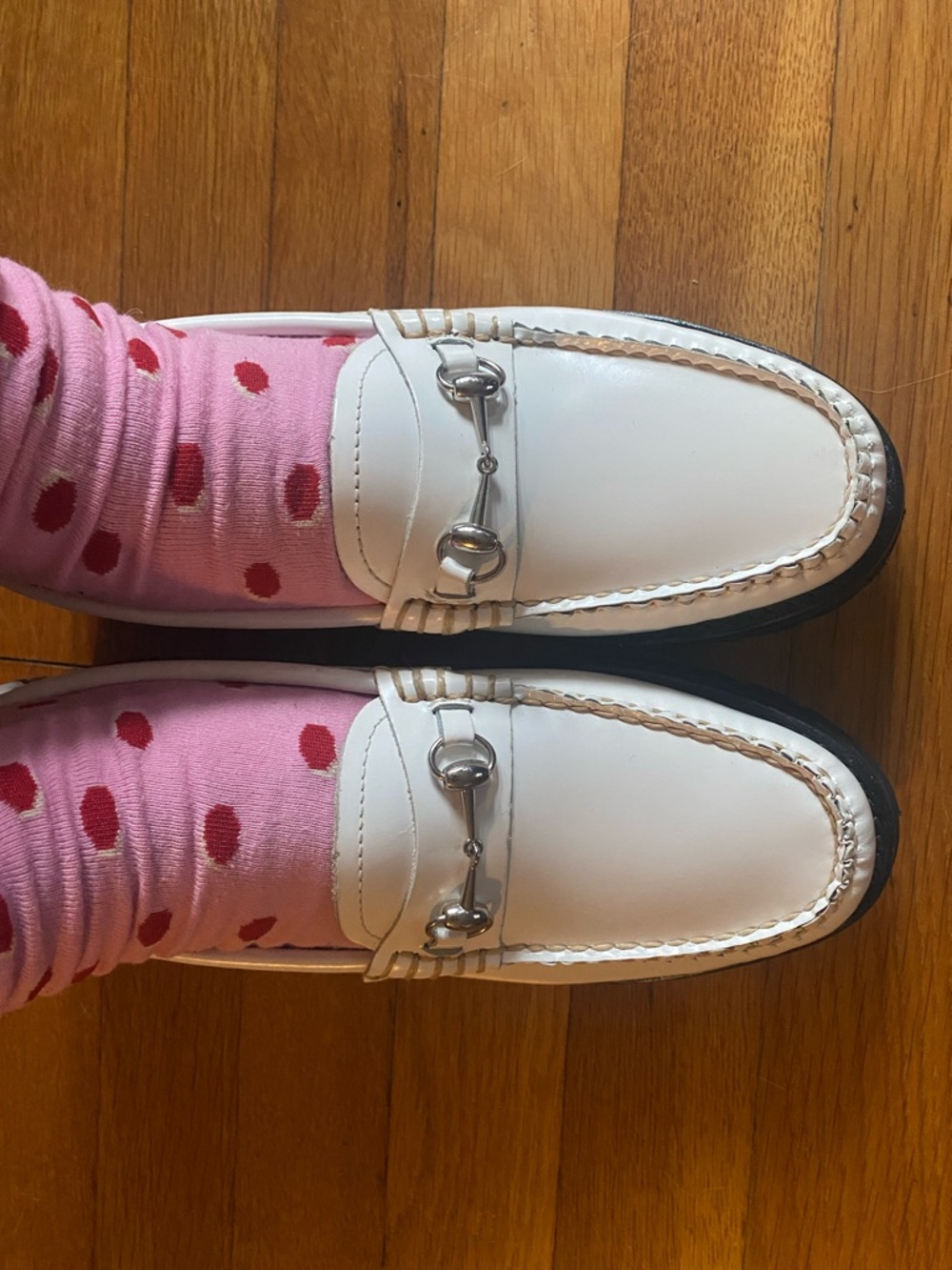 BASS White Silver Horsebit Lug Sole Loafers
